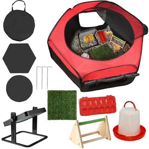 Brooder Box for Chick Starter Kit - 2026 Upgrade Dual Door Chicken Brooder Pen/Playpen/Tent with 10*10 in Brooder Heating Plate,Nesting Pad,Chicks Feeder＆Waterer,Chick Perch Up to 15 Chicks,Duck,Quail - color: red