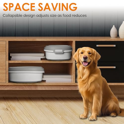 28-30lbs Collapsible Dog Food Storage Container,Airtight Dog Food Container | Pet Food Storage Container with Double Seal Lid,Wheels,Multifunctional for Dog,Cat,Rice,Flour,Scoop &Small Container - color: Grey-30lbs
