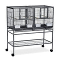 Prevue Pet Products Hampton Deluxe Divided Breeder Bird Cage System with Stand, Stackable Bird Crates for Breeding, Multi-Bird 1 or 2 Cage System, Black Hammertone Finish | Stackable Breeding Cage with Divider, Rolling Enclosure with Wooden Perches, for F