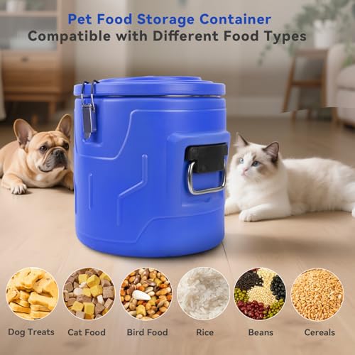 Newget 15lb Airtight Stainless Steel Dog Food Storage Container with Scoop | Airtight, Sturdy, Moisture-Proof, Large Metal Cat & Dog Food Container with Lid, Prevents Pets from Opening, Easy to Clean - size: 15 lb