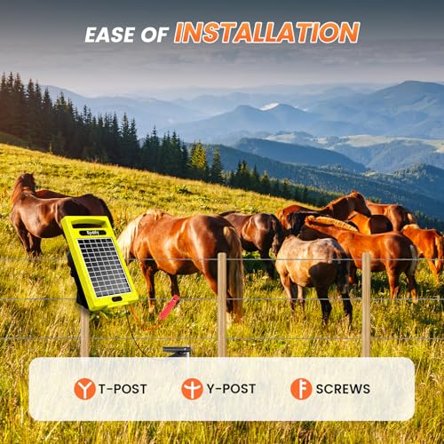 24-Hour Solar Electric Fence Charger, 0.32J, 20-Mile for Livestock | Portable All-in-One Energizer, 5700-10200V Pulse Output, 24/7 Solar Charging, Weatherproof, Deters Predators - color: Yellow