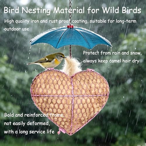 Bird Nesting Material Holder, Camel Fiber Bird Nesting Heart with 100g Camel Fiber, Hummingbird Nesting Material for Garden Decor, Gift for Bird Lovers