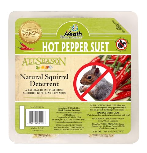 Heath Outdoor Products DD-25 Hot Pepper Suet Cake, Natural Blend Squirrel Repelling Capsaicin and All-Season Colorful Songbirds Attractant, 11.25-Ounce, 12 Pack