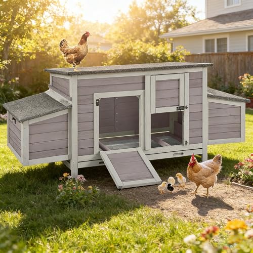 Aivituvin Chicken Coop with Two Nesting Boxes Large Wooden Hen House Outdoor Weatherproof Rabbit Hutch Duck Cage (AIR69) - size: AIR69