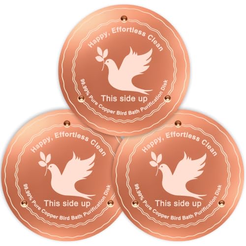 Yeomi 3-Pack Bird Bath Copper Disk, 99.99% Pure Copper 4 Inch 0.6mm Thick Water Purification Plate with Triple-Point Support, Chemical-Free Natural Cleaner Copper Bird Bath for Outside, All-Season Use - color: 3pack