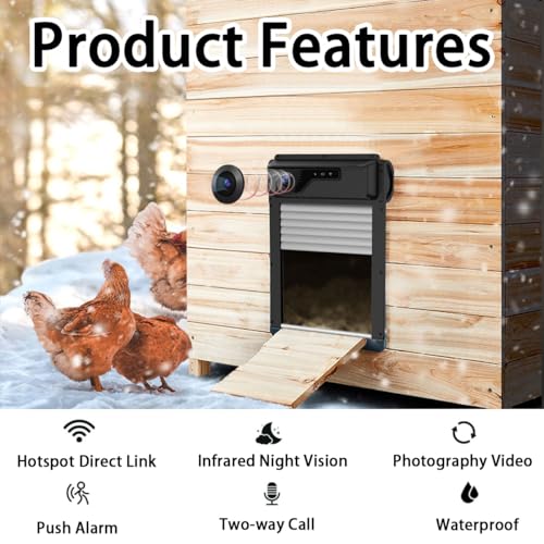Automatic Chicken Coop Door with WiFi & 1080P Camera - Solar/USB Powered Smart Roll-Up Door, 5000mAh Battery, Anti-Pinch, Security Alarm, App Control for Poultry Safety
