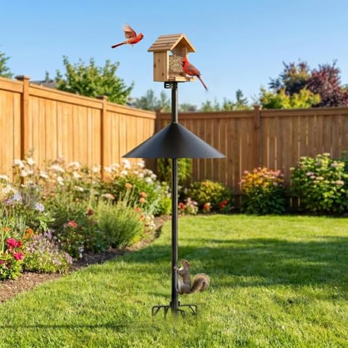 NSYOOMH Dia 1 Inch Bird Feeder Pole with 19" Proof Squirrel Baffle, Heavy Duty Metal, Bird House Pole Compatible Mount for Smart Camera Birdfeeder, Outdoor Feeding Station Stand Kit - 94" - size: 94 inch
