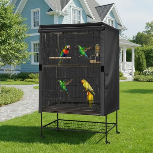 Bird Universal Pet Cage Cover, Pets Product Universal Birdcage Cover, Water-Proof Good Night Black-Out Birdcage Covers, for Parrot Parakeet Small Animal Sleeping, Black, 33L x 23W x 41H inches