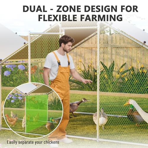Metal Chicken Coop 20x6.7x6.7ft Large Walk-in Poultry Cage for 10-20 Chickens Chicken Run Pen Hen Rabbit Duck House with Waterproof Cover for Outdoor Farm Use - size: 240.0"L x 80.0"W x 80.0"H