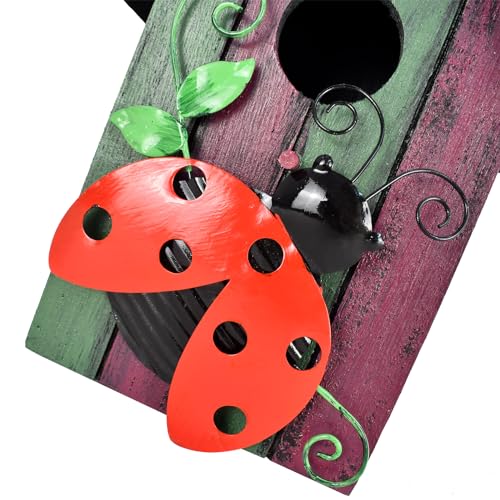Morning View Bird Houses for Outside Decorative Nest Box Wooden Birdhouse Hanging Spring for Yard Garden Patio Outdoor Small Birds Bluebird Finch Cardinals Wren 9.35 Inch Tall (Red) - style: Ladybug