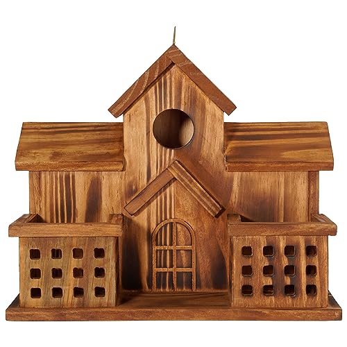 MIXUMON Bird Houses for Outside with Bird Feeder, Outdoor 3 Hole Bird House Room for 3 Bird Families Bluebird Finch Cardinals Hanging Birdhouse for Garden