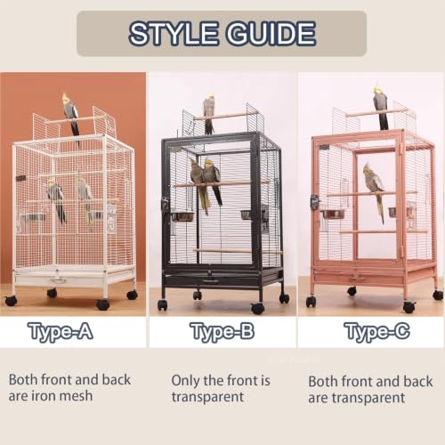 xixi-home Portable Clear Parrot Cage,Bird Travel Cage Ornamental Cage -with Food Box,Standing Pole and Drinker,Large Bird cage Flying Birdcage for Outdoors (Type B - White) - color: White - B
