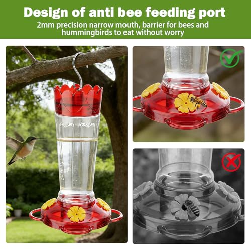 6 Pack 14 OZ Ant Outdoors Plastic Hummingbird Feeder Hanging Ant and Bee Proof Leak-Proof Nectar Feeders with 4 Feeding Ports and Perches, Gifts for Mom, Birdlovers