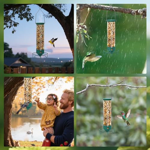 Metal Outdoor Hanging Bird Squirrel Proof Feeder, Equipped with Anti Squirrel Rotating Perch Ring Device, of Tube Bird Feeders On Garden Terraces