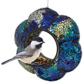 Sunnydaze Mosaic Glass Bird Feeder, Fly-Through, Indigo Flower Mosaic | 10" Small Unique Hanging Bird Feeder for Outdoors, Drainage Hole, Weather-Resistant, Birdfeeder for Cardinals, Jays, Finches - color: Indigo Flower Mosaic
