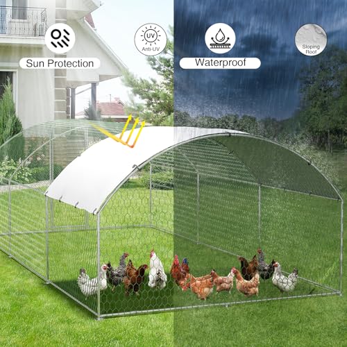 Large Chicken Coop Metal Chicken Run for 30 Chickens, Chickens Poultry Cage with Water Poof & UV Resistance Cover,Lockable Doors for Outdoor Backyard,9.8'Wx19.7'Lx6.6'H - size: 9.8'W x 19.7'L x 6.6'H (3-Unit Coop)