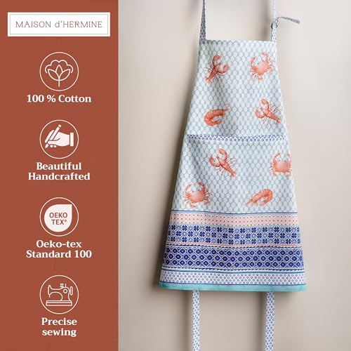 Maison d' Hermine Aprons for women with Pocket 100% Cotton (27.50"x31.50") | Adjustable Neck Strap & long ties Apron Men Chef Wedding Cooking Gardening Server Maid - color: 057 - Lobster Love