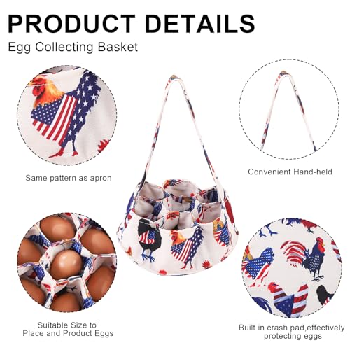 Egg Collecting Apron and Basket, 12 Pouches Chicken Egg Apron, 7 Pouches Chicken Eggs Basket, Collector Chicken Eggs - color: Flag Chicken, Half-body