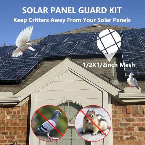 Critter Guard for Solar Panels, 6 in x 100 ft Solar Panel Bird Guard Mesh | 1/2 in PVC-coated solar mesh kit with 120 fasteners, scissors and gloves, black pigeon guard for solar panels - size: 1/2inch x 6in X 100ft