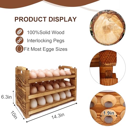 Wooden Egg Holder Countertop Fresh Egg Holders Firewood Egg Collecting Rack for Gathering Fresh eggs, Stackable with 54 eggs, Home Kitchen Organizer, Set of 3 PCS