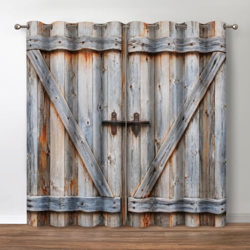 Wood Barn Door Blackout Curtains 2 Panel Set, 42"x54" | Rustic Farmhouse Wooden Door Retro Color Oak Board Decor For Home Bedroom Living Room Grommet Window Drapes - color: Wood2, size: 42"W x 54"L (Pack of 2)