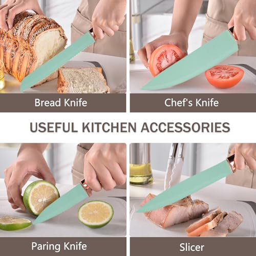 Cooking Utensils Set - 19 Piece Set with 11 Spatulas, 6 Sharp Knives, Silicone Utensils & Cutting Board (Green) - color: Light Green 19 PCS Set