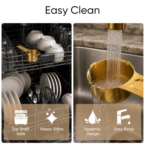 Color Up 2 Cup Measuring Cup, 480ml Gold Stainless Steel Metal Measuring Scoop, Easy-Pour Spouts, Engraved Markings, for Dry & Liquid Ingredients - size: 2 Cup (480 ml) Gold