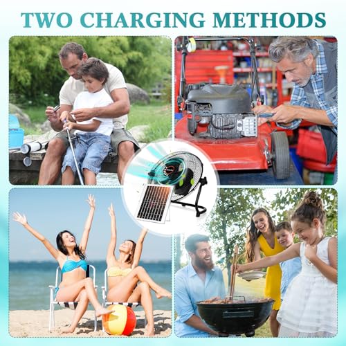 Tujoe 15000Mah 12 Inch Solar Panel Powered Fan, 2 in 1 Solar Panel or AC Charger Powered Fan 12W 9V Portable for Chicken Coop Greenhouse Household Exhaust Camping Travel Outdoor(Black)