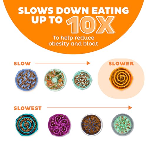 Outward Hound Fun Feeder Slo Bowl – Large 4‑Cup Capacity, Slow Feeding, Medium to Large Dogs, Non‑Slip, Orange, Swirl Pattern - color: Orange, size: Large