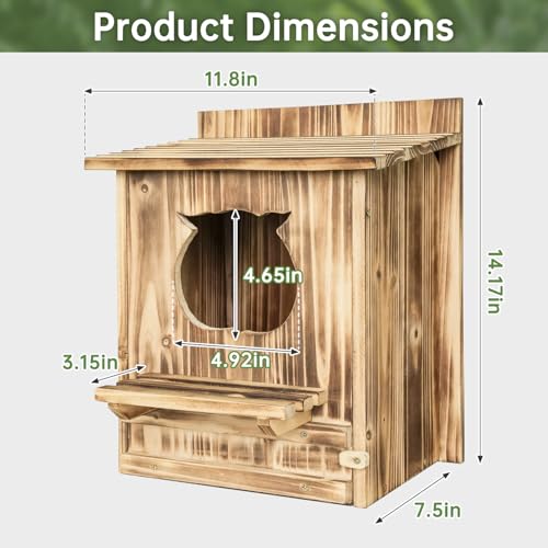 Owl Nesting Box for Outside 14.2×12×7.5 Inch Screech Owl House Bird House | Owl-Shaped Entrance, Wooden Bird Box, Easy to Install, Ideal For Backyard Birding & Wildlife