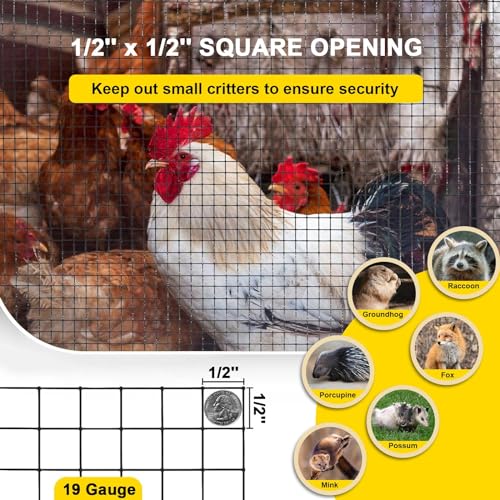 Black Hardware Cloth 20'' x 10' PVC Steel Vinyl Coated 1/2 inch Galvanized Wire Mesh Roll (19 GA) Chicken Wire Fence Roll, for coop Fences,Screen mesh, Rabbit/Snake Fences, Poultry enclosures, etc. - color: 19(GA)-1/2inch, size: 20In x 10Ft