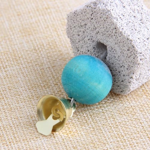 Bird Grinding Beak Stone with Bell, Mineral Lava Block, Teeth Trimming Chewing Toy for Chinchilla, Bunny, Parrot, Calcium Supplement