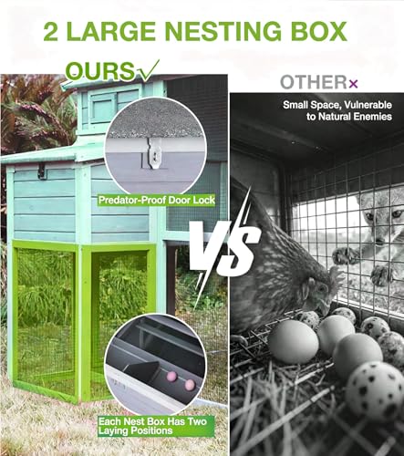 GUTINNEEN Extra Large Chicken Coop with Run Walk in Chicken House with 2 Large Nesting Boxes Sturdy Iron Angle Brackets 76" L Grey - size: 75.7"L x 65.7"W x 59.1"H