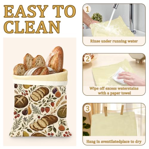 2 Pack Beeswax Linen Harvest Wheat Bread Bags, Reusable Fresh Keeping Bags for Sourdough & Baguette, Freezable Portable Bread Storage Container 17×13'' - color: Harvest Wheat