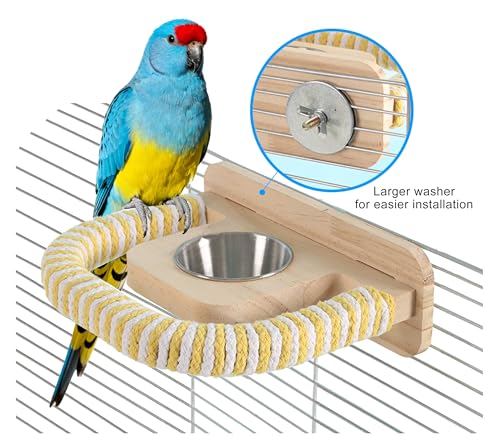2PCS Parrot Perch Stand Toy,Bird perches for cage,Parrot Wood Platform,Bird Perch with Food Bowl,Bird cage Accessories