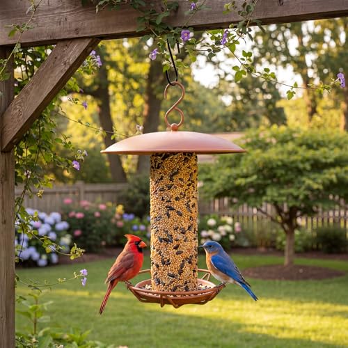 1 Pack Cylinder Bird Feeder Outdoor Seed Cake Feeder Hanging Metal Suet Cake Holder Backyard Wild Bird Feeding Feeders for Outdoors Garden(Brown) - color: Brown