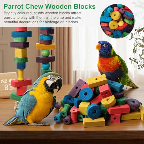 165 Pcs Parrot Toys, Bird Toys Bird Chew Toy DIY Multicolored Wooden Blocks for Large Macaws, Cockatoos, African Grey, Small and Medium Parrot