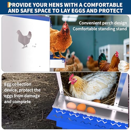8 Compartment Galvanized Metal Chicken Nesting Box, Easy Install & Clean Roll Out Egg Laying Boxes for Backyard Chicken Coop, Anti-Rust Egg Protection Nest - color: Blue, size: 8 holes