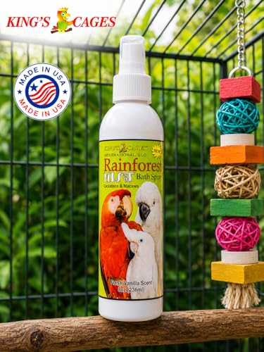 Kings Cages Rainforest Mist Pk2 White 8oz Bath Spray for Cockatoos and Macaws Alcohol-Free Feather Conditioner with Vanilla Scent Made in USA (Pack of 2) - size: Pack of 2