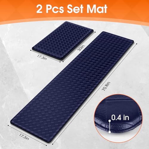 TranquilRelax Kitchen Mats, Cushioned Mats with Extra-Long Runner, Blue | Kitchen mats for floor, water-resistant anti fatigue mats for kitchen floor with non-slip backing; 17.3 x 30 and 17.3 x 71 in - color: Blue, size: 2-Piece | 30"+71" | Standard