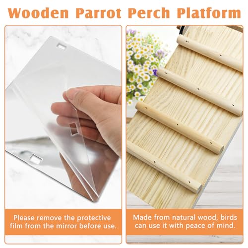 BNOSDM Bird Perch Platform with Mirror, Wooden Climbing Ladder for Parakeet, Small Bird Swing Toys with Rotating Balls Parrot Cage Accessories Budgie Playground for Cockatiel, Lovebirds, Conures - color: 5in1 Bird Perch Platform