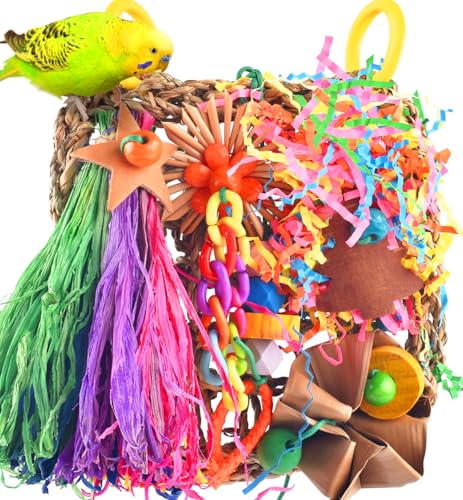 KATUMO Bird Toys, Grass Mat Foraging Chew Toy for Parakeet Cockatiel | Natural Grass Mat Toy Satisfies Birds Chewing & Foraging, Easy Hanging, Perfect for Conure, Lovebird and Small Medium Birds - color: natural