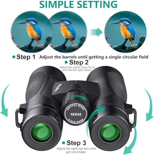 Monocular 12x42 Roof Prism Binoculars for Adults -Monoculars for Adults High Power with BAK4 Prism & FMC Lens, Suitable for Bird Watching Hunting Hiking Camping - color: black