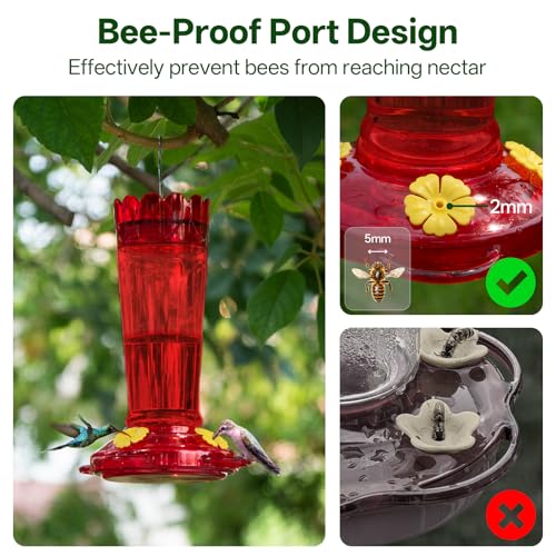 Plastic Hummingbird Feeder 14 Oz Humming Bird Feeder for Outdoors | Ant&Bee Proof Leak-proof Nectar Feeders with 4 Flower-shaped Feeding Ports and Perches, Gifts for Mom, Dad, Grandparents-Red - color: Red, size: 1 Pack