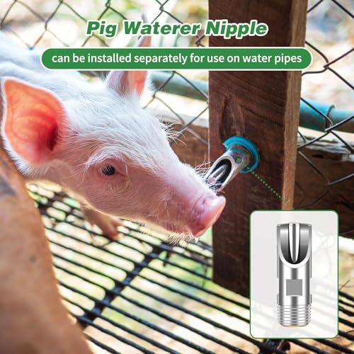 4 Pack Pig Waterer Nipples, Stainless Steel Hog Waterer Kit | 4 Pack Pig Nipple Waterer Kit, Brass Tank Connectors, Touch-Activated Flow, PTFE Tape and Hole Opener, Pigs and Goats