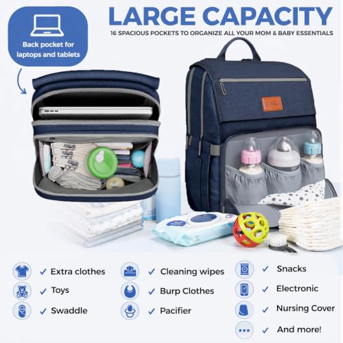 Baby Diaper Bag Backpack - Baby Bag for Girls & Boys, Large Waterproof Diaper Backpack - Baby Shower Gifts for Boys & Registry Must Haves - Travel Diaper Bags with Changing Pad - Newborn Stuff - color: C. Navy Blue, style: Classic