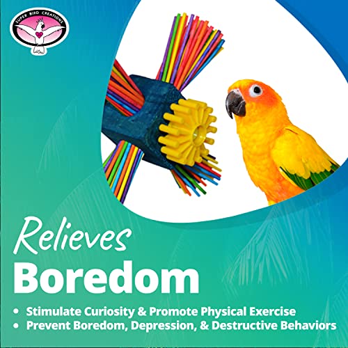Super Bird Creations SB963 Twirl N' Whirl Bird Toy - Handcrafted Wooden Bird Stuff with Lollipop Sticks & Spinning Block - Relieves Boredom Peeling & Chewing for Parrots, Medium Sized Birds - 6.5"x4"