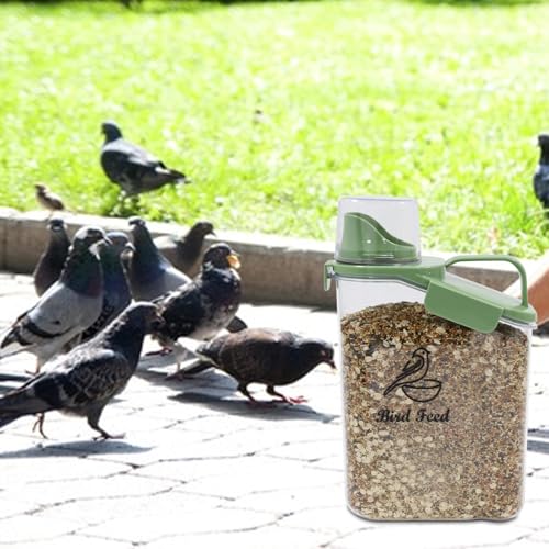 Bird Seed Storage Container Portable-3 Qt/2.8 L Clear Plastic Airtight Wild bird Seed Dispenser food with Measuring Cup|BPA Free-Green - color: Green