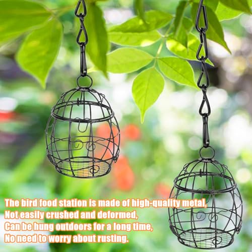 2 Pcs Ball Bird Feeder, Metal Fat Ball Bird Holder, Hanging Wild Bird Feeder Stations with Hooks for Outside Garden Wildlife