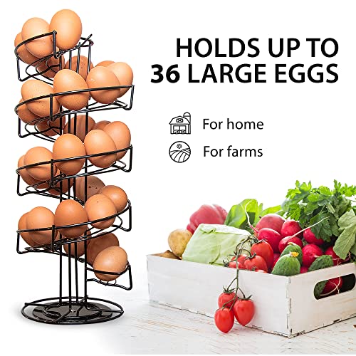 Shop Square Spiral Egg Holder Countertop - Holds 3 Dozen - Fresh Egg Storage Skelter Rack for Counter with Non-Slip Base, Black
